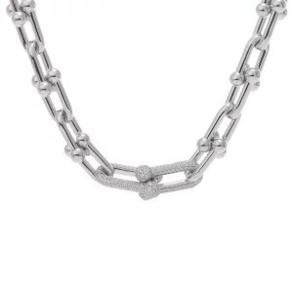 Tiffany Co Link Necklace White Gold WG Diamond